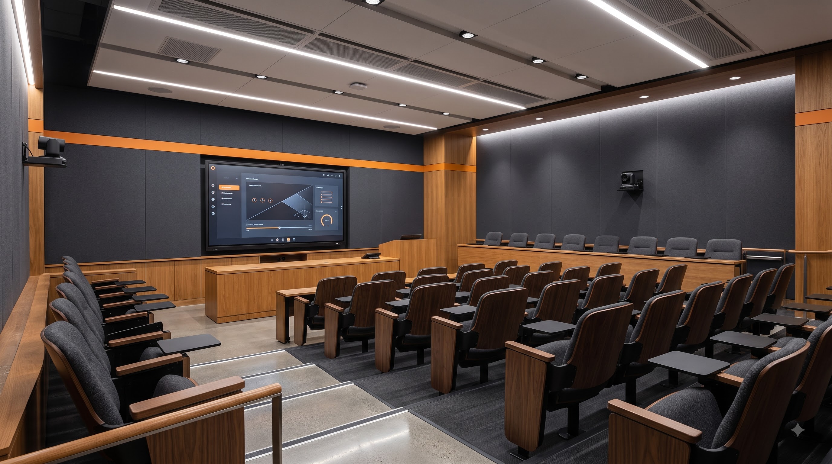 Interactive training room with touch display and presenter tracking camera